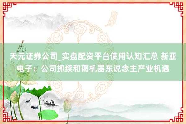 天元证券公司_实盘配资平台使用认知汇总 新亚电子：公司抓续和蔼机器东说念主产业机遇